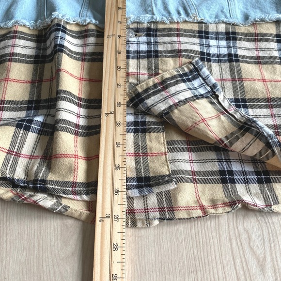 Highway Jeans Denim Plaid Trucker Jacket Women M Blue Tan Oversized NWT - Picture 8 of 9